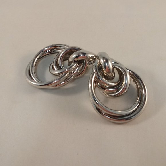 Silver Big Layered Swirl Hoop Statement Stud Earrings Party Gift - Picture 3 of 5